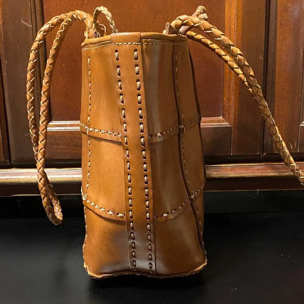 Ellepi Vintage Elegant Tan Braided Handle Tote Bag